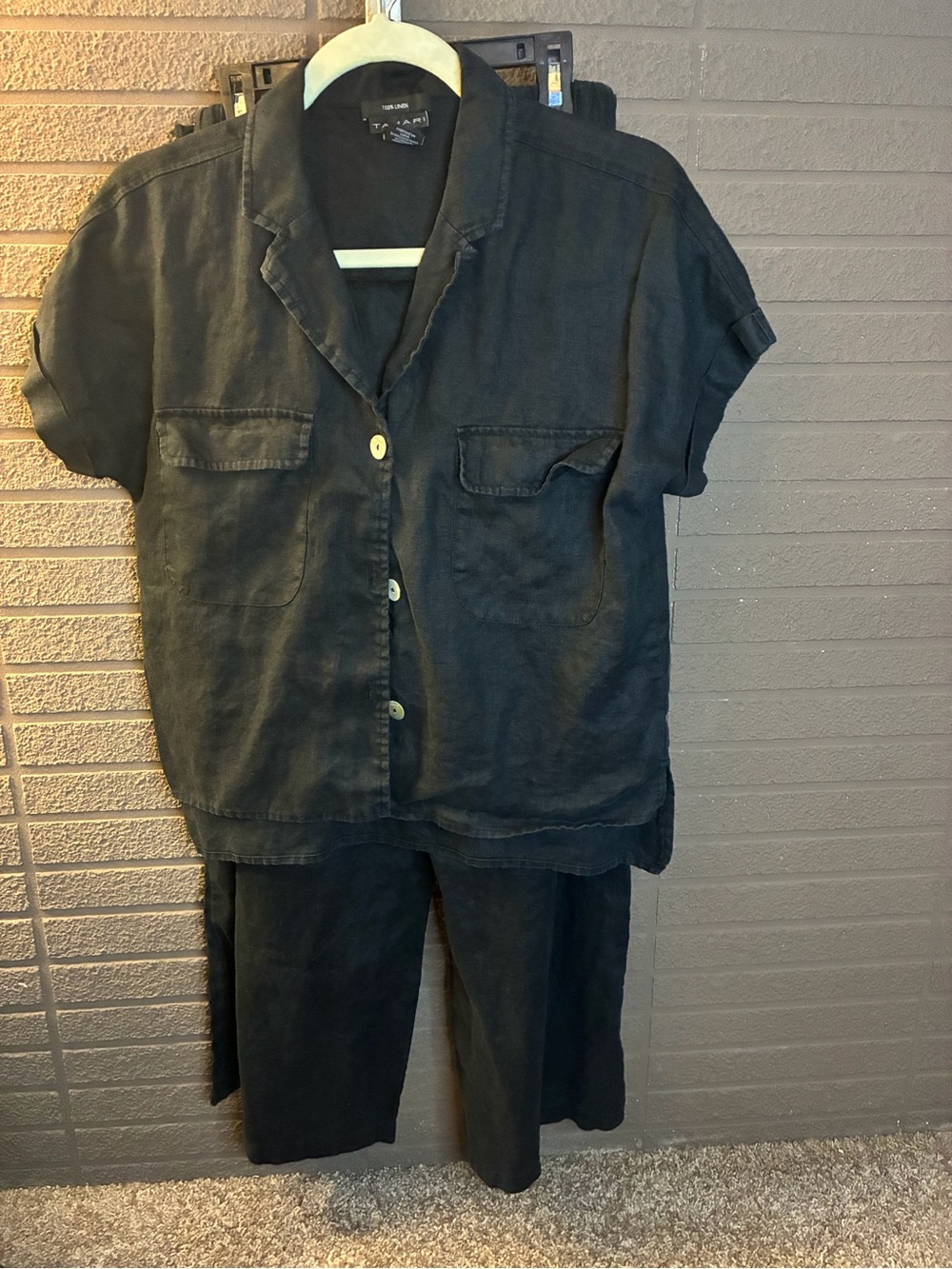 T Tahari Relaxed Black Linen  - Women's Casual 2 Piece Set